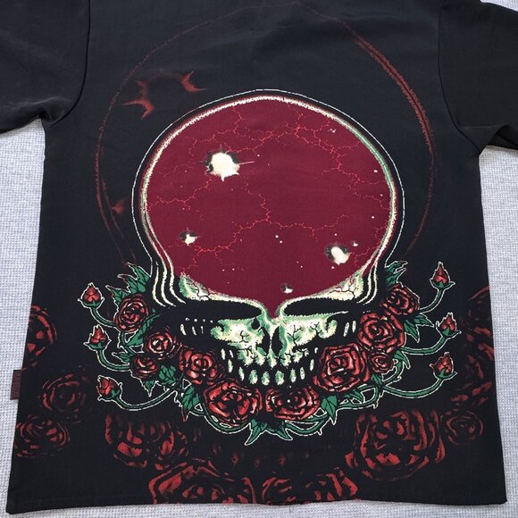 Vintage Grateful Dead By Dragonfly Skull Bertha Rose Button Shirt Black Mens Sz - Picture 8 of 13